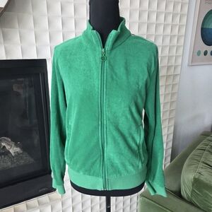 Tory Sport by Tory Birch Kelly Green Terry Cloth Tennis Zip Jacket, Medium